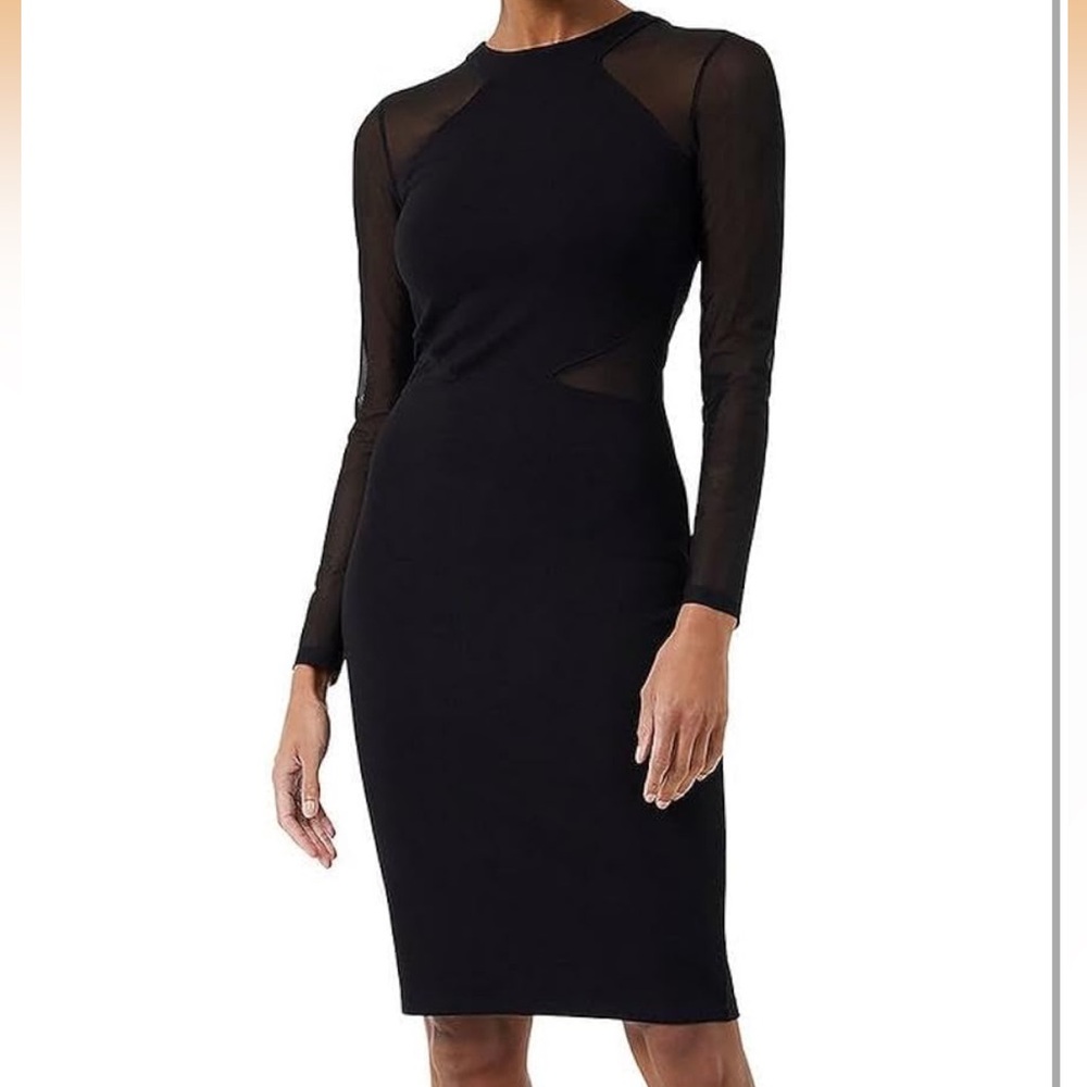 French Connection Viven Panelled Jersey Sheer Sleeve Bodycon Dress